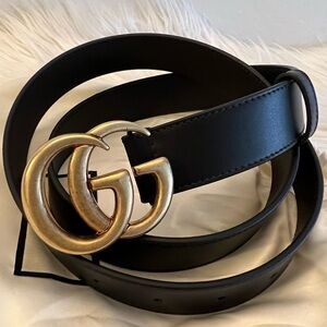 Gucci Black Leather Belt with Gold Buckle